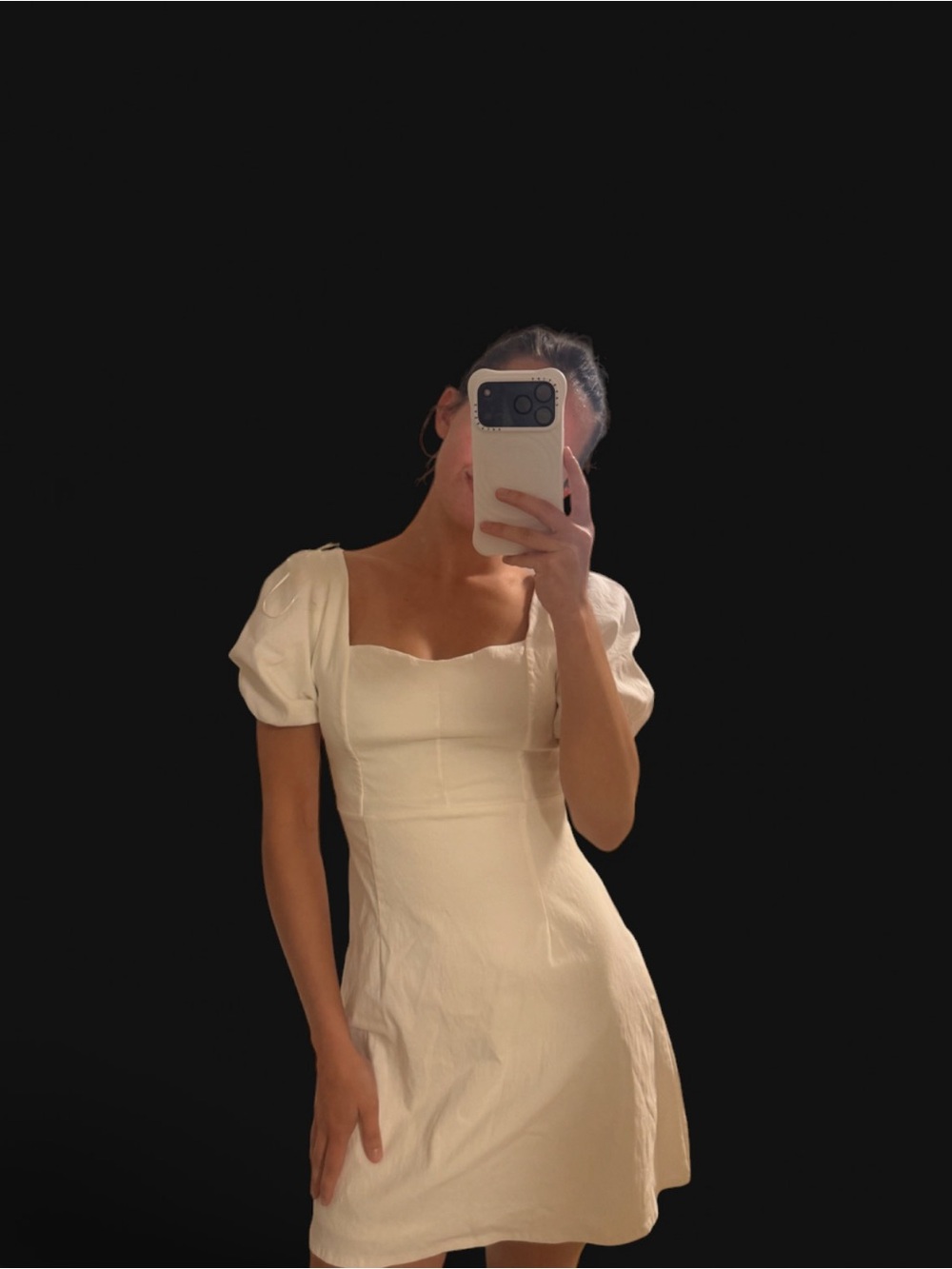 Altard State Stretchy White Puff Sleeve Mini Dress